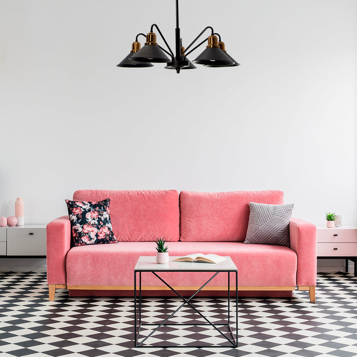 Lámpara Colgante Vintage E26 60w Negro Mate 5 Luces