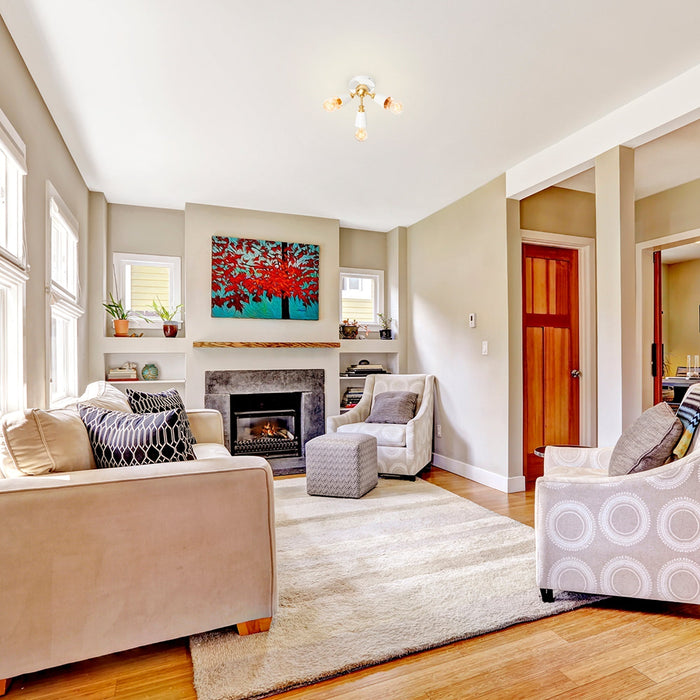 Lámpara de Techo Vintage Blanco Mate Oro 40W E27 3 Luces