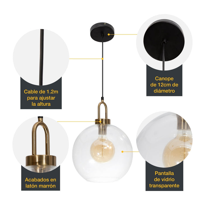 Lámpara Colgante Moderna Negro y Bronce Socket E27 60w 1 Luz