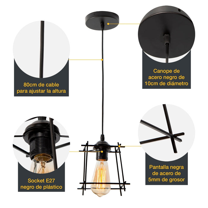 Lámpara Colgante Moderno Negro 60w E27 1 Luz