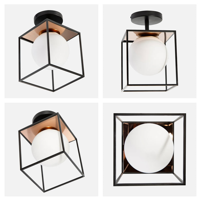 Lámpara de Techo Moderna Cubo Negro Mate Oro 40W E27 1 Luz