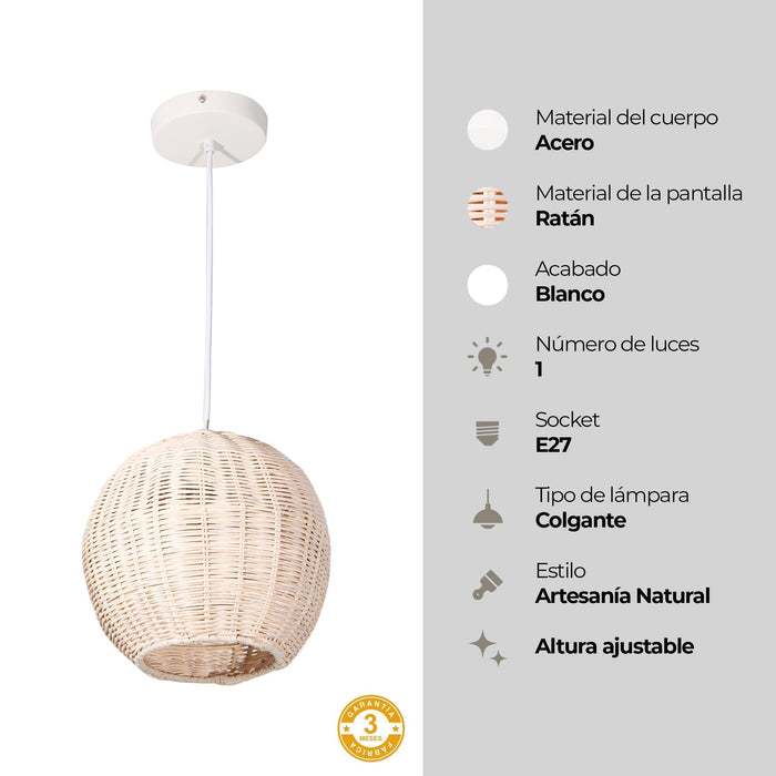 Lámpara Colgante Acabado Socket E27 40w 1 Luz