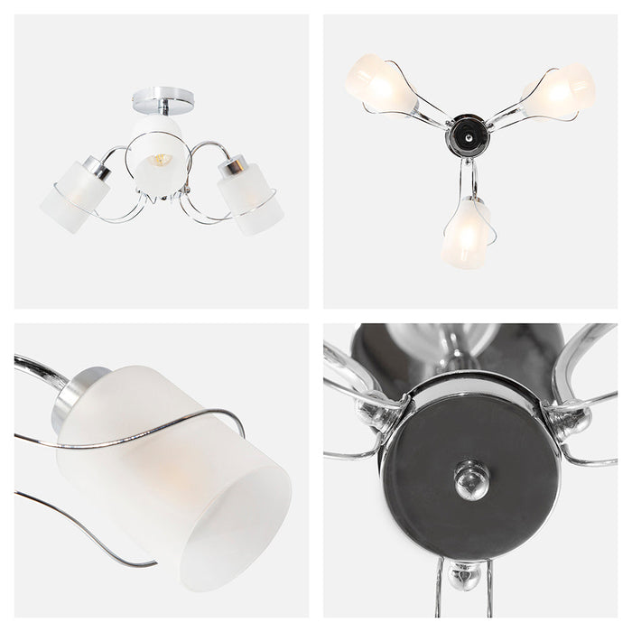 Lámpara Techo Cromo Vidrio Claro Modern Luxe E27 40W 3 Luces