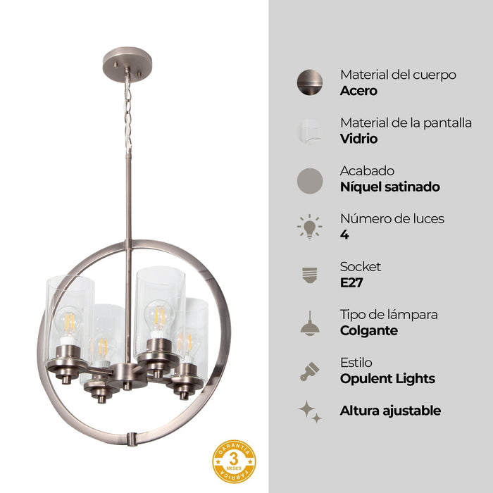 Lámpara Colgante Niquel Satinado 4 Luces  E27 60w