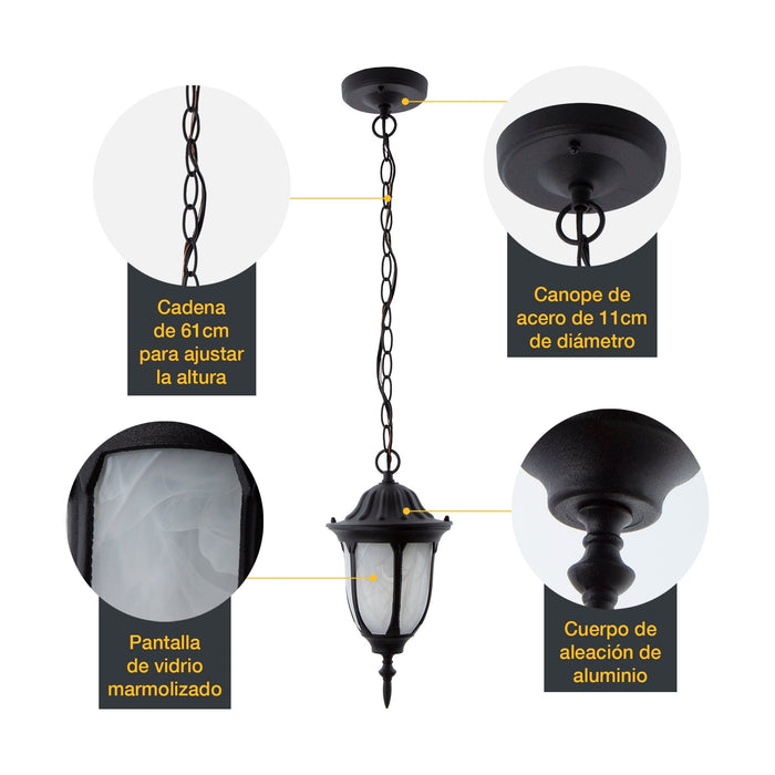 Farol Colgante Negro 8w E27 1 Luz