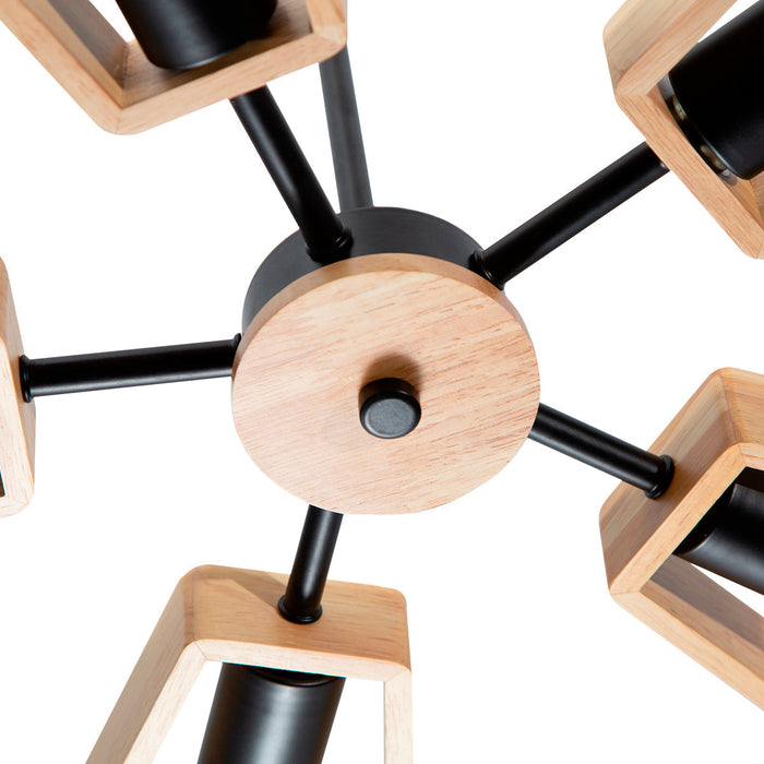 Lámpara Colgante Artistica de Madera Color Negro de 5 Luces