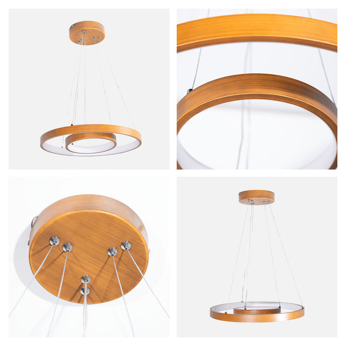Lámpara Colgante LED, Acabado madera, Acero, 24W