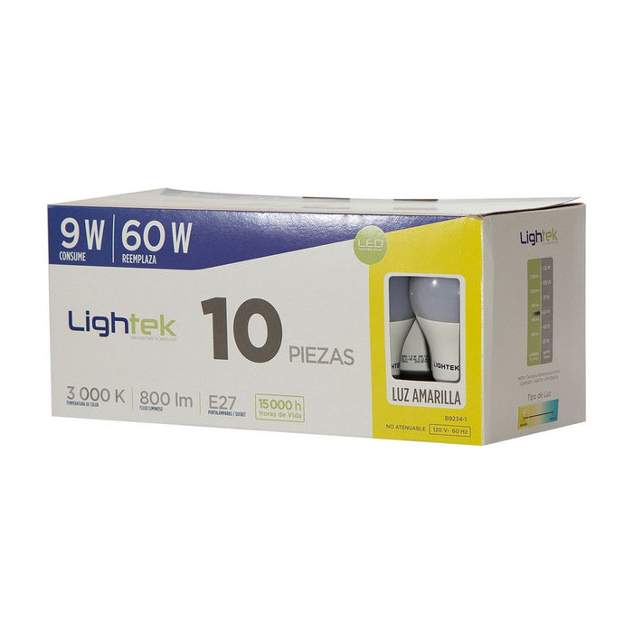 Focos LED de 10 pack 60w Socket E27 Luz Amarilla 30 lm 20000h de vida Lightek  000k 80