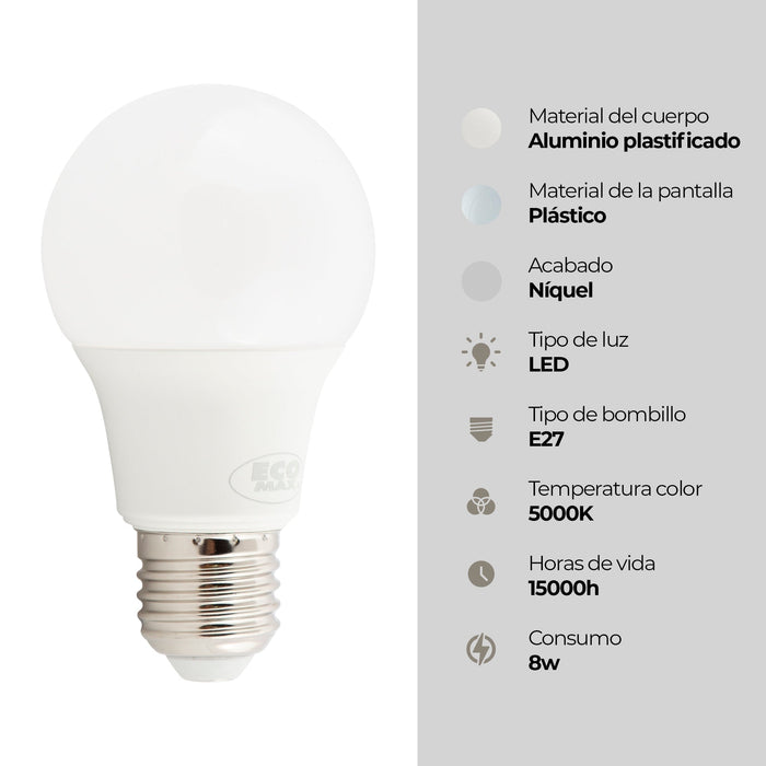 Foco LED Tipo A60 Integrado 8w Luz Blanca 5000k Socket E27 3 set
