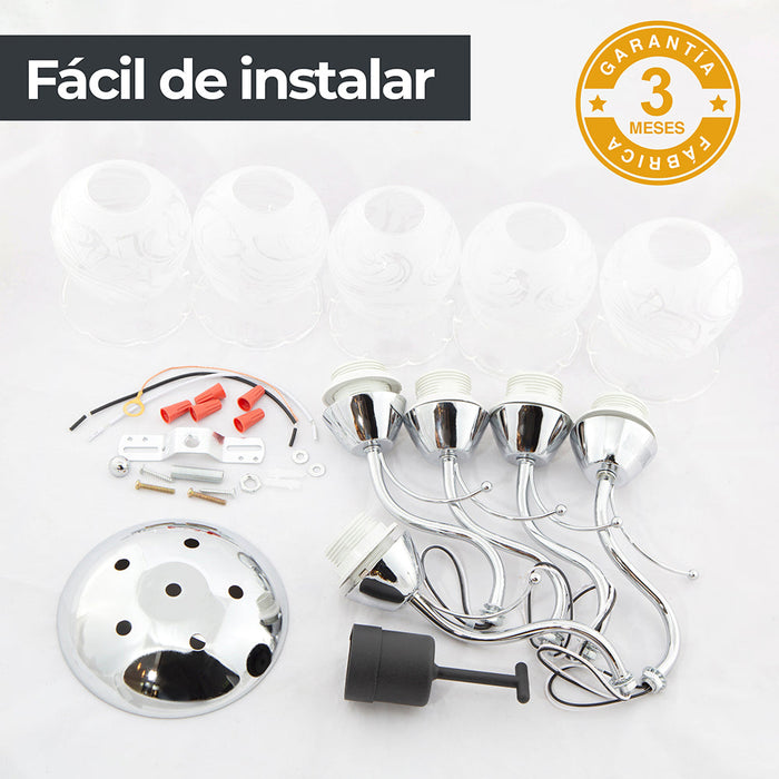 Lámpara de Techo Plata Cromo Clásico E27 40W 5 Luces
