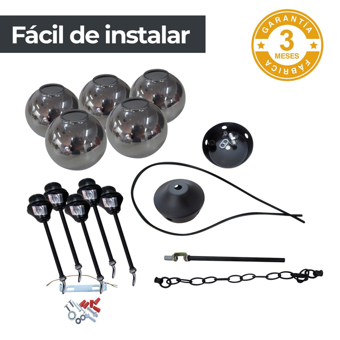 Lámpara Colgante Araña Negro Vidrio Ahumado 40w E27 5 Luces
