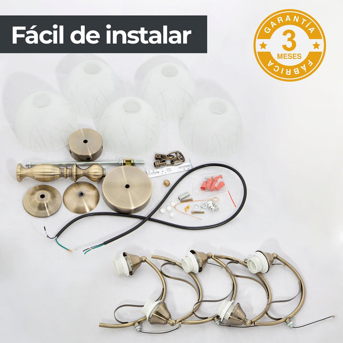 Lámpara Colgante Latón Antiguo Clásico E27 40W 5 Luces