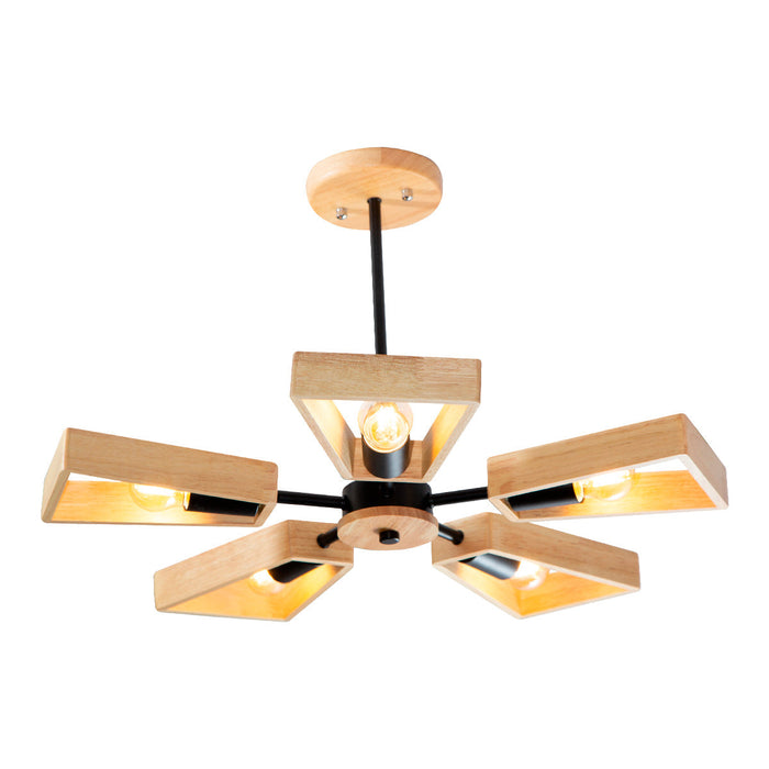 Lámpara Colgante Artistica de Madera Color Negro de 5 Luces