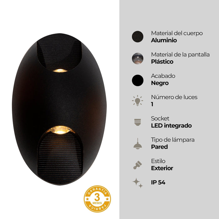 Lámpara LED Exterior Pared Negro 6w 3000k/4000k/6000k