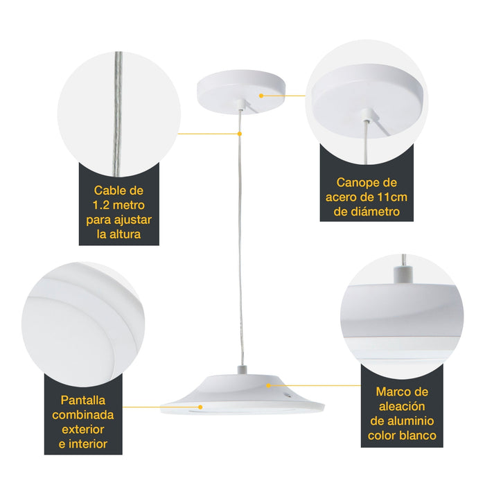 Lámpara Colgante Blanco Luz Led Integrado 16w