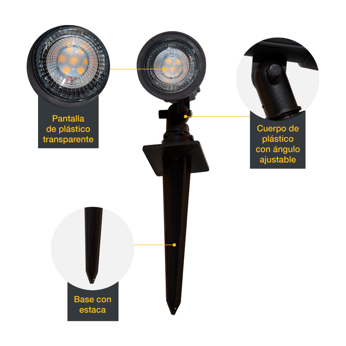 Estaca reflectora LED, negro, 5W, 2 Piezas