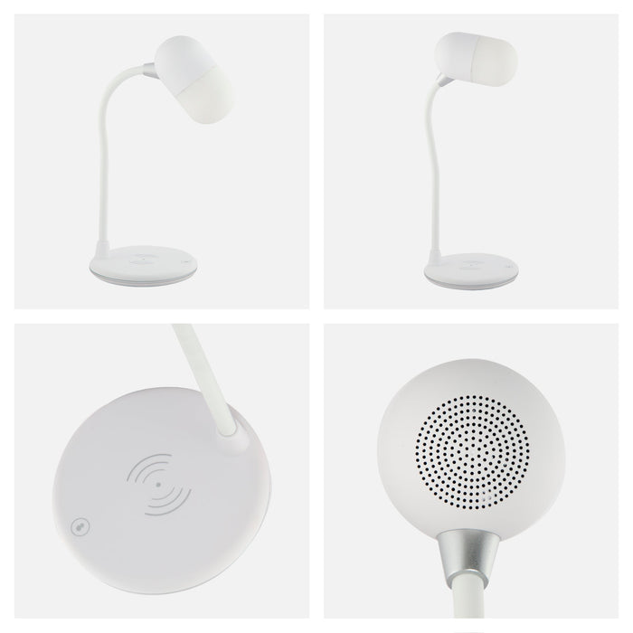Lámpara de Escritorio LED, cargador Inalámbrico, Altavoz, Bluetooth, Regulable, Cambio de Color, 5w.