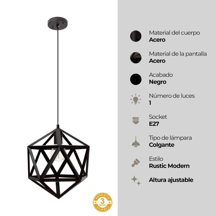 Lámpara Colgante Vintage  Hexágono Negro Mate E27 60w 1 Luz
