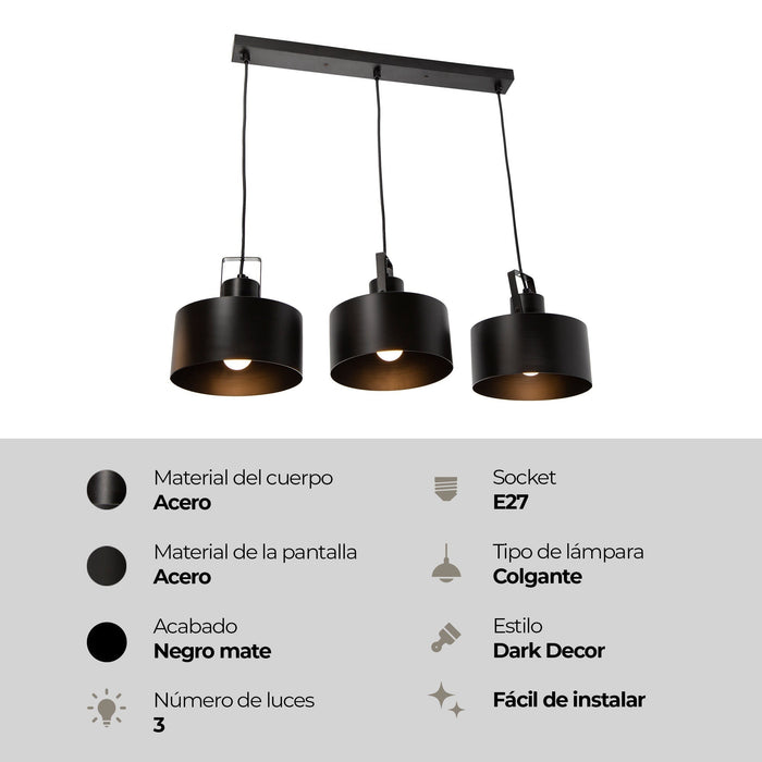 Lámpara Colgante Dark Decor Negro E27 40w 3 Luces