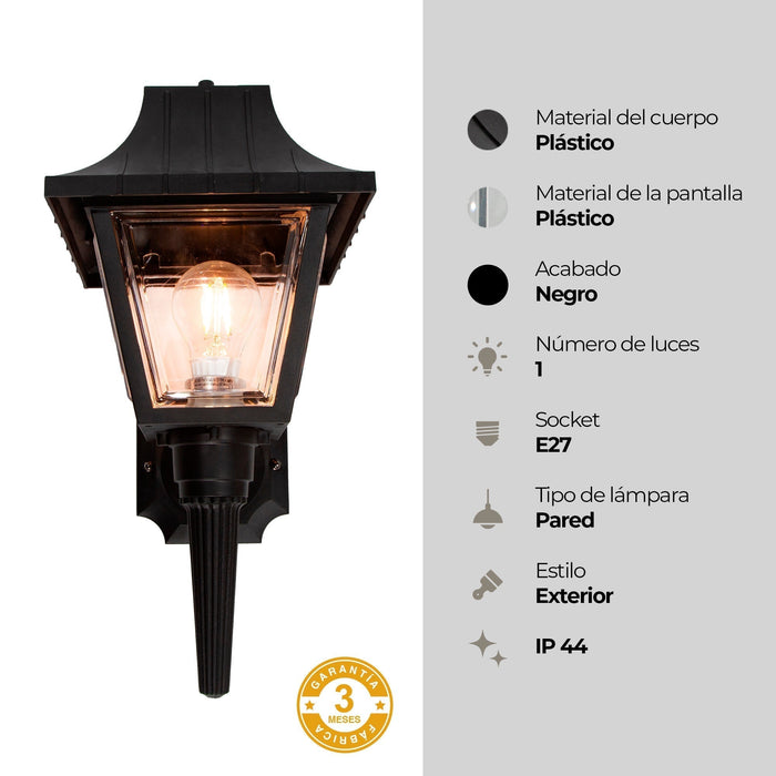 Lámpara de pared exterior, Negro 1L E27 40W 2 Piezas