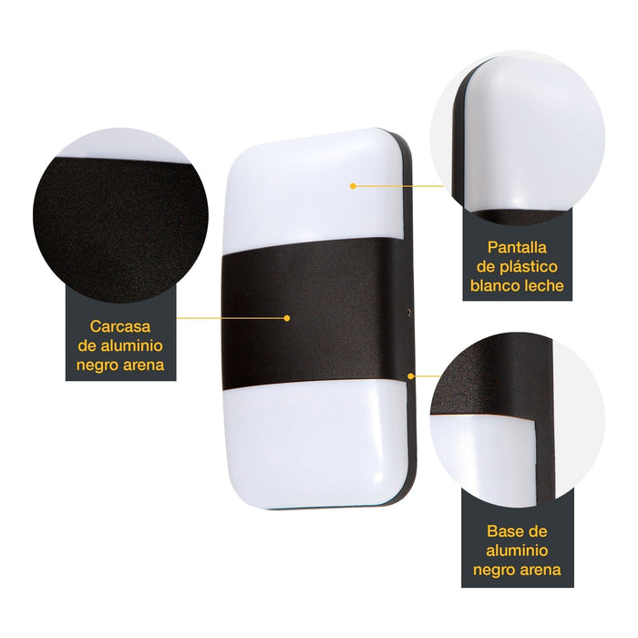 Lámpara de Pared Exterior LED 12W 6000K Negro IP54