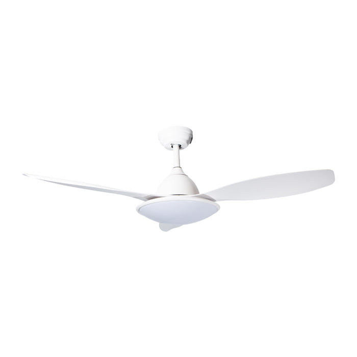 Ventilador de techo 48", 3 aspas, luz LED, control remoto, acabado blanco mate, 6 velocidades
