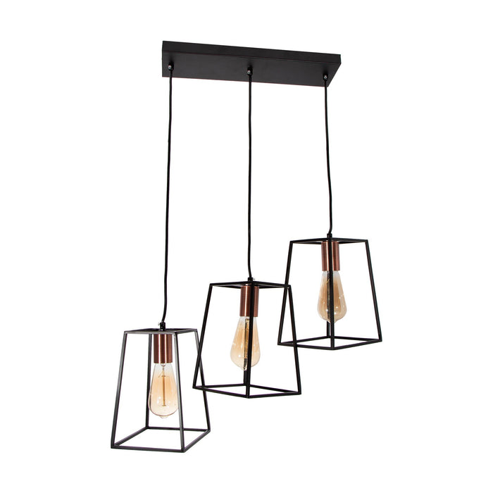 Lámpara Colgante, Negro y Cobre Antiguo, 3 Luces, 40W, E27