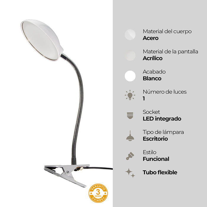 Lámpara De Escritorio Blanca 4w LED Integrado 1 Luz