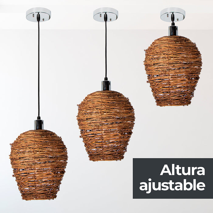 Lámpara Colgante Artesania Natural Ratán Café 10w E27 1 Luz