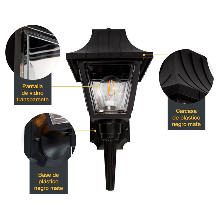 Lámpara de pared exterior, Negro 1L E27 40W 2 Piezas