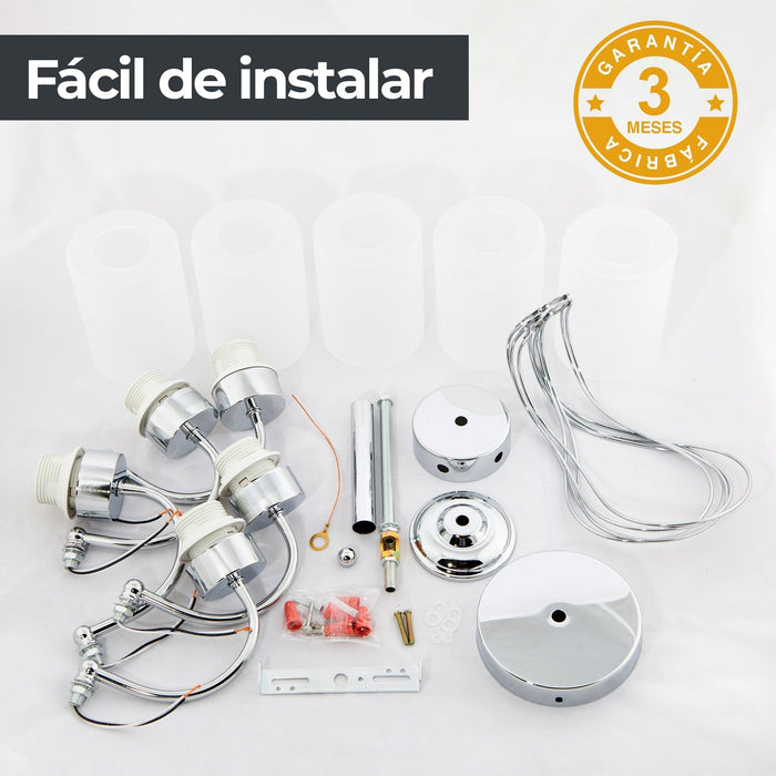 Lámpara Techo Cromo Vidrio Claro Modern Luxe E27 40W 5 Luces