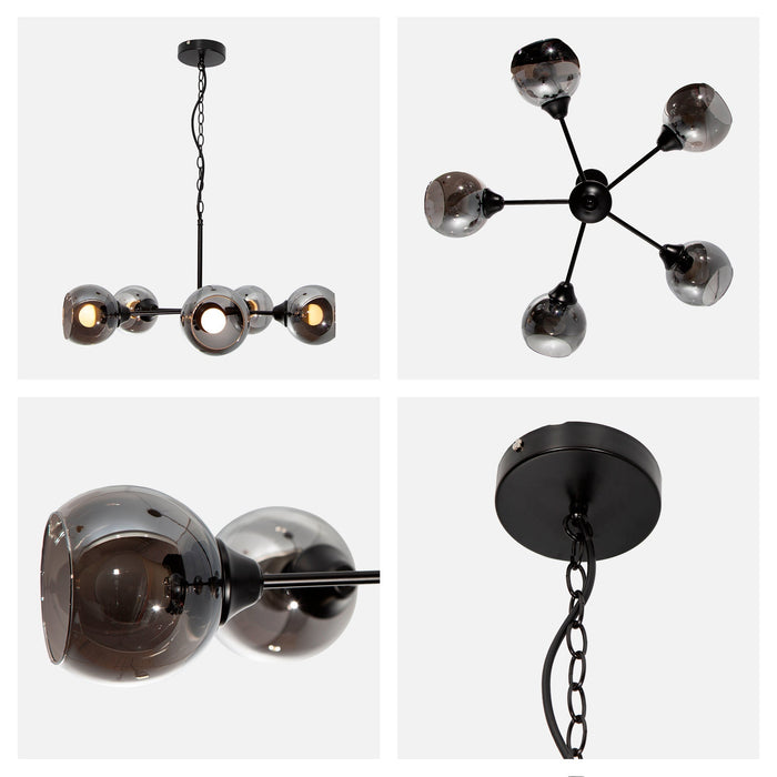 Lámpara Colgante Araña Negro Vidrio Ahumado 40w E27 5 Luces