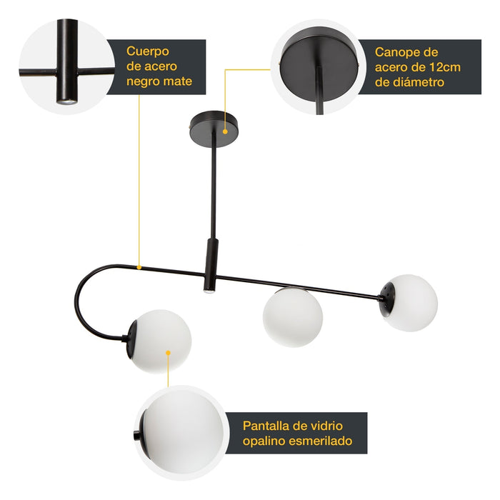 Lámpara Colgante Contemporary Clean Negro E27 40w 3 Luces