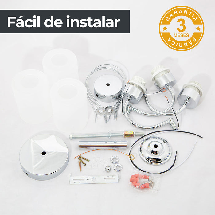 Lámpara Techo Cromo Vidrio Claro Modern Luxe E27 40W 3 Luces