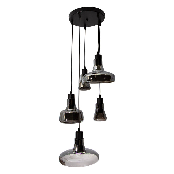 Lámpara Colgante Lumicentro Acabado Negro y Madera 11 W de 5 Luces