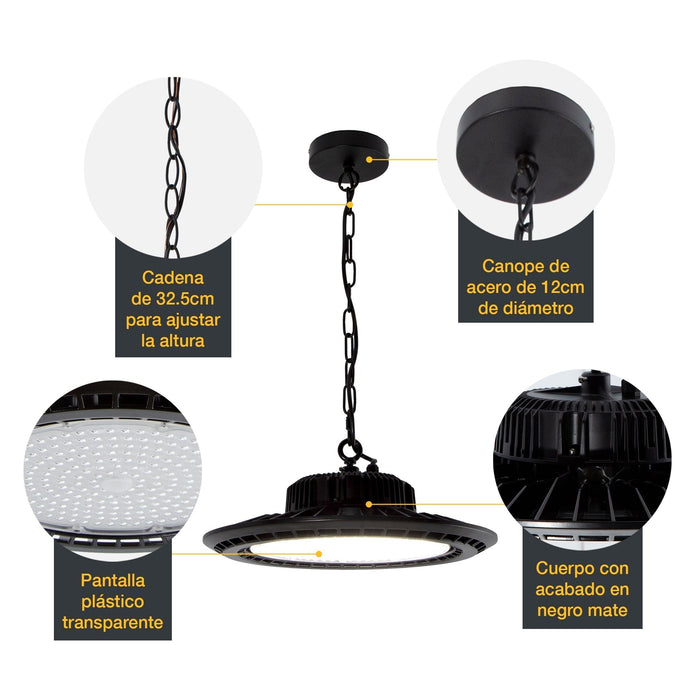 Lámpara de Techo LED General Lighting Moderna Negro 200W 1 Luz