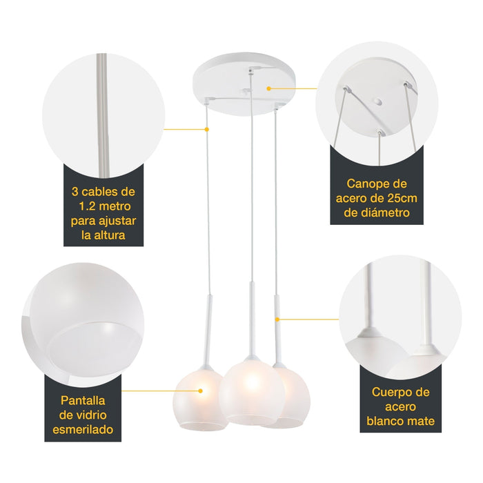 Lámpara Colgante Blanco LED G9 9w 3 Luces