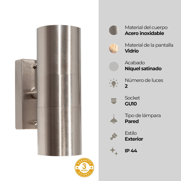 Lámpara de pared exterior, Níquel Satinado 2L GU10 35W