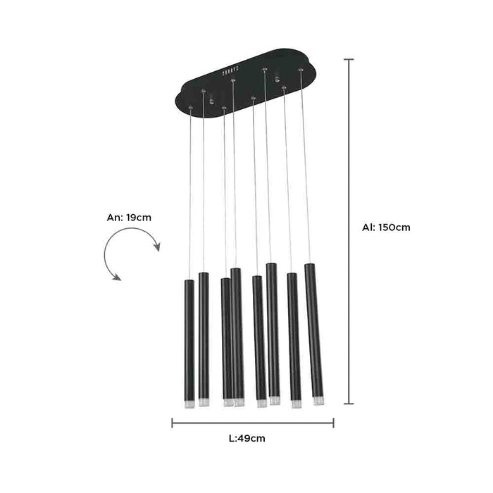 Lámpara Colgante LED Lumicentro Negro Mate 8 Luces