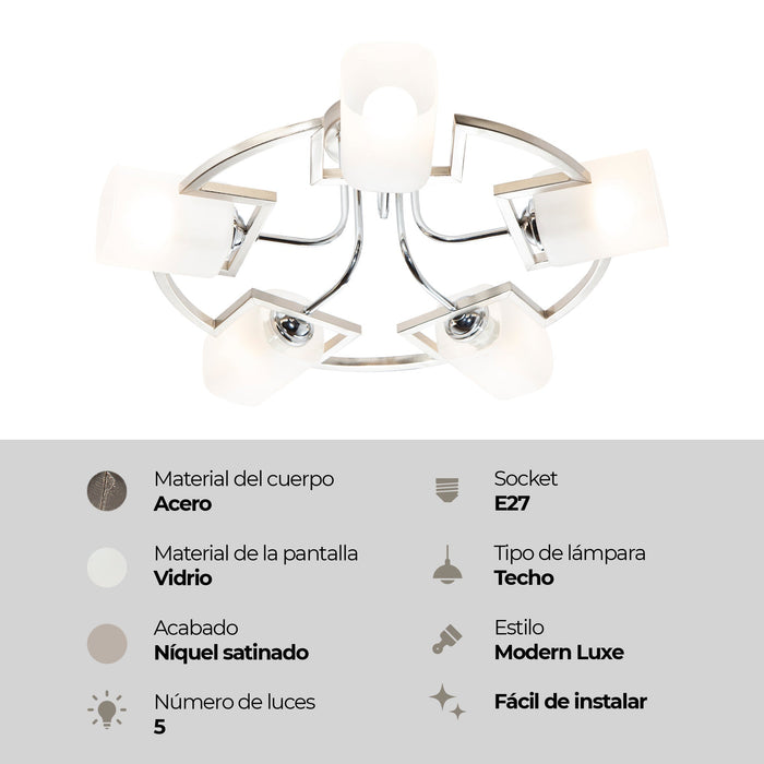 Lámpara de Techo Modern Luxe Negro E27 40w 5 Luces