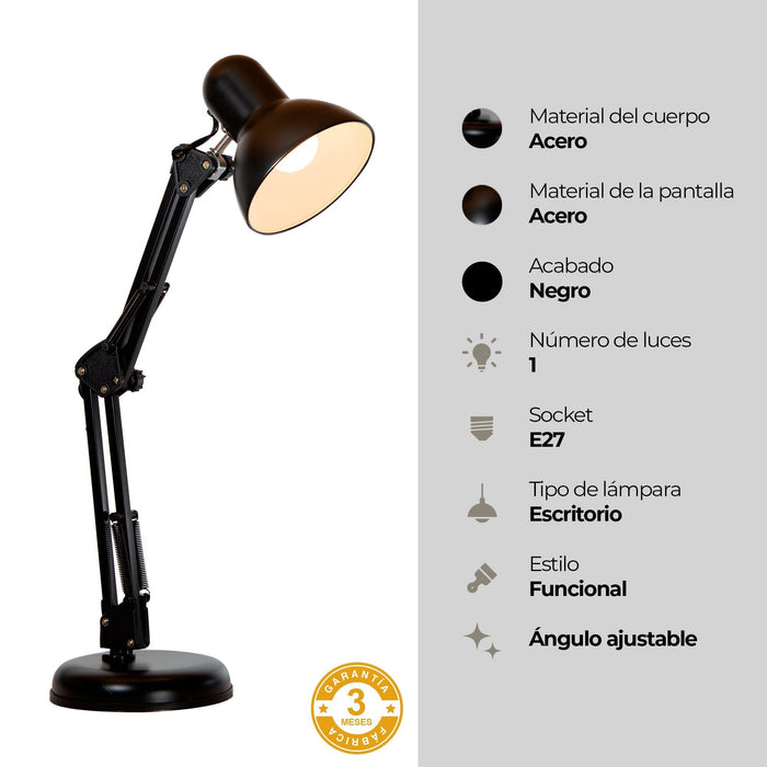 Lámpara de Escritorio Flexible Arquitecto Negro Tipo Pixar