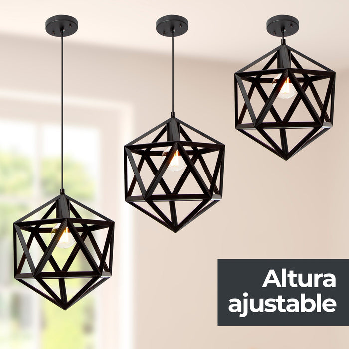 Lámpara Colgante Vintage  Hexágono Negro Mate E27 60w 1 Luz