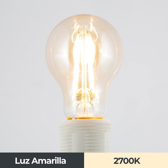 Focos Filamento LED Luz Amarilla Ambar Vintage  3000K 7W A60 4 set