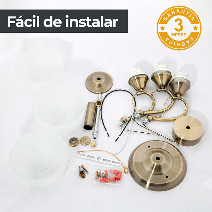 Lámpara de Techo Latón Antiguo Clásico E27 G45 40W 3 Luces