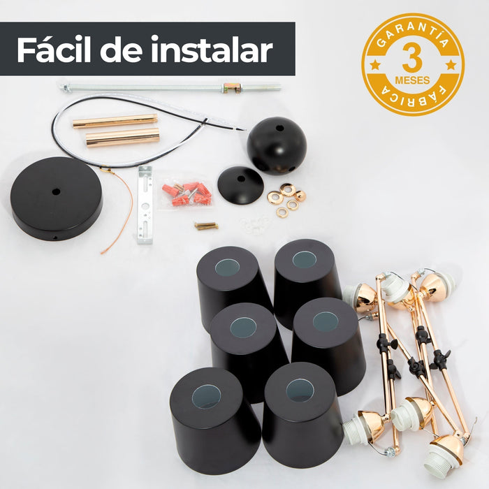 Lámpara de Techo Negro Oro Blanco Dark Decor E27 40W 6 Luces