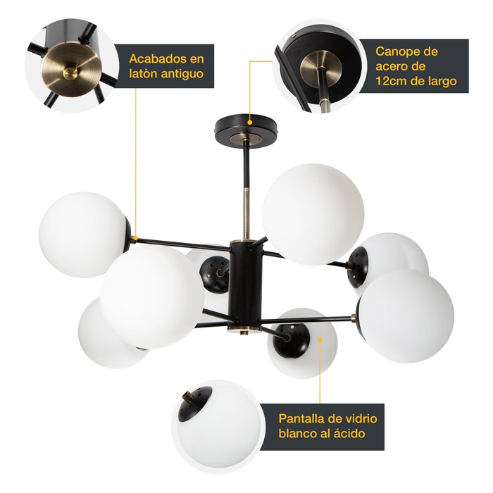 Lámpara Techo Negro Mate E27 40W 8 Luces