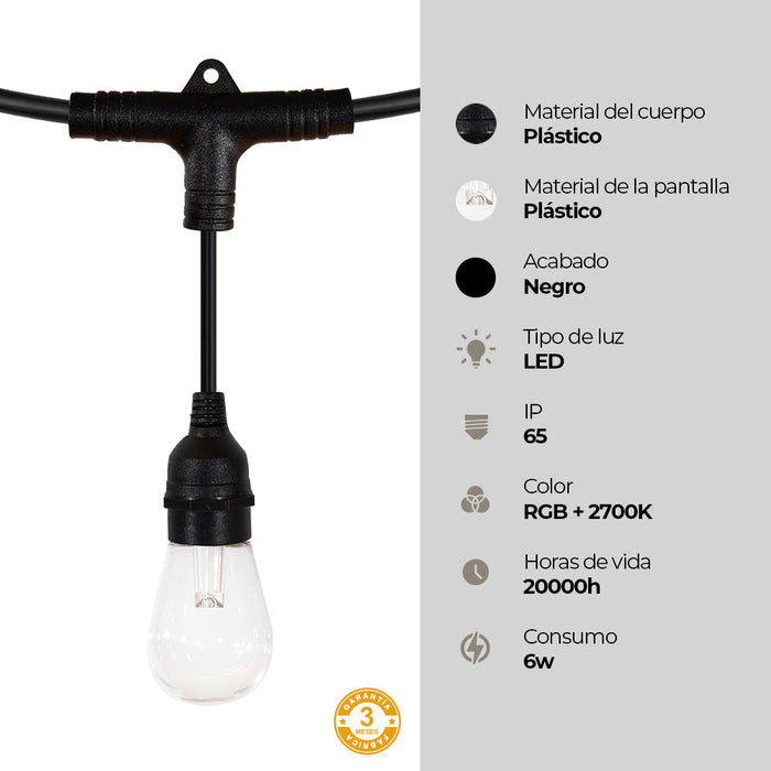 Tira LED 12 Luces Cadena 10 w Impermeable RGB Multicolor