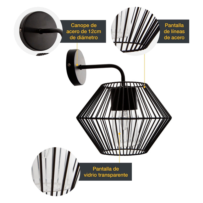 Lámpara de pared exterior, Negro 1L E27 10W