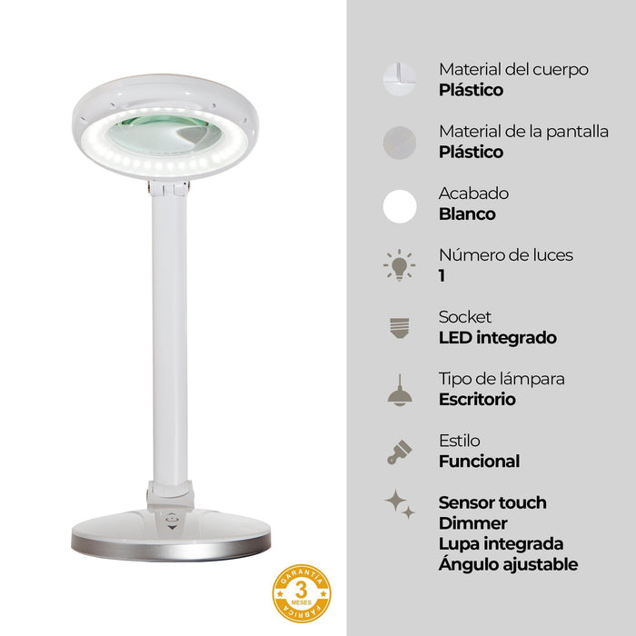 Lámpara de Escritorio Dimmiable Blanco Tipo Lupa