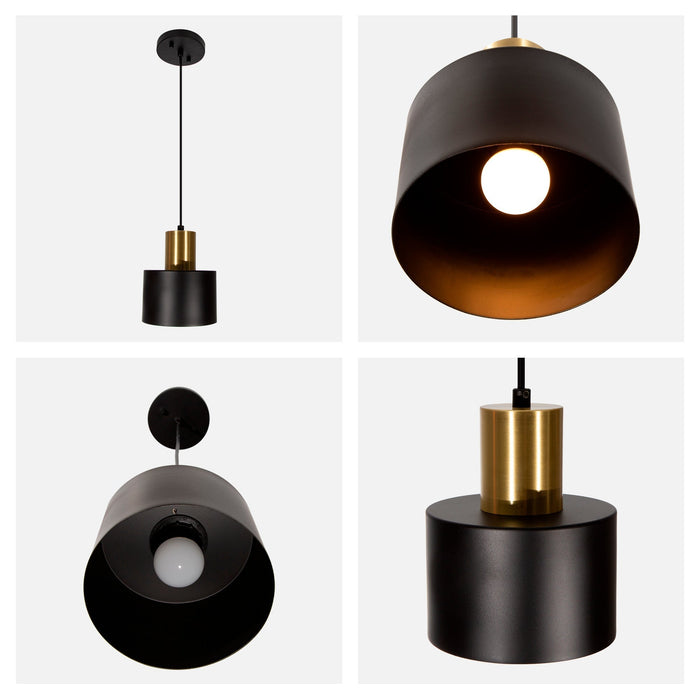 Lámpara Colgante  Vintage Negro Oro Satinado E27 60W 1 Luz